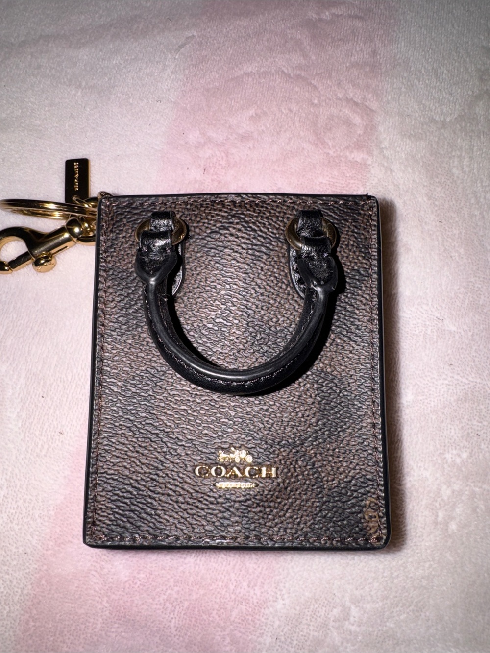 Coach Brown and Black Pebbled Leather Mini Tote Key Charm